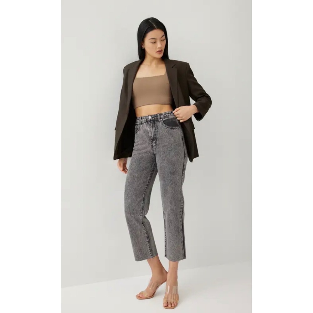 NEW The Staples Jeans Women 26 Grey Acid Wash High Rise Straight Cropped Denim